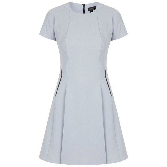 TopShop Fit and Flare Dress A-Line Short Sleeve Crepe Light Blue Sz 6 - Picture 1 of 8